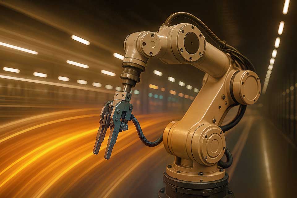 Exeligmos: Leistungen und Fokusthemen. Abbildung eines Roboterarms : Thema Automatisierung