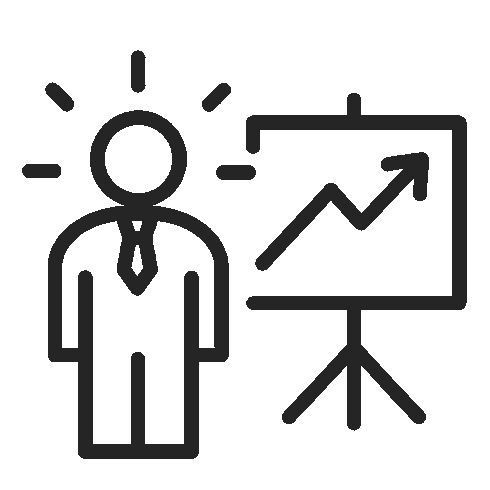 exeligmos: Fokusbereiche Icon Executive Coaching für die Führungskräfte. Person am Chart.
